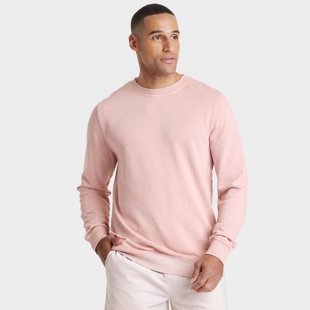 NWT Mens French Terry Pullover Crewneck Sweatshirt Pink XXL - Picture 2 of 5